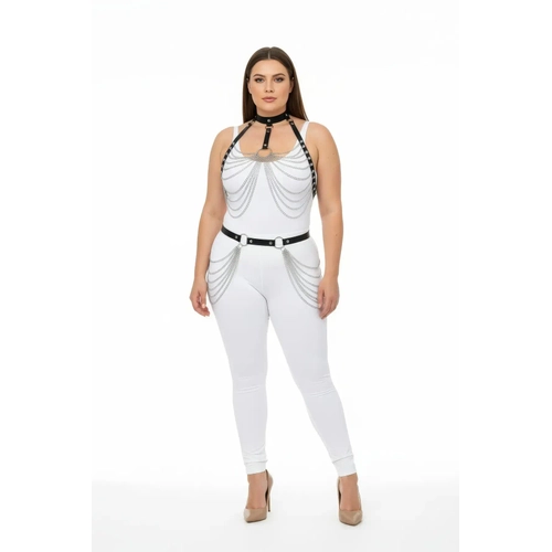 B�y�k Beden Siyah Kad�n Harness Tak�m Zincir Detayl� Deri Fantezi Aksesuar� - APFT701