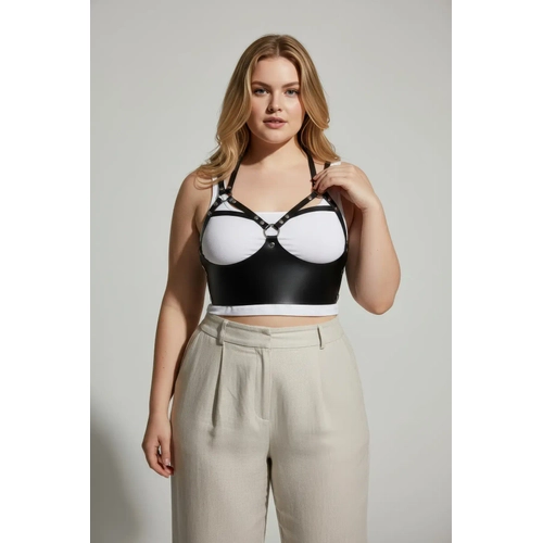 B�y�k Beden Siyah Kad�n Kemer Halka Detayl� Deri S�tyen Harness V�cut Aksesuar� - APFT872