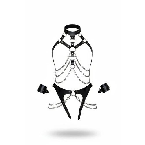 Siyah Harness Tak�m Zincir Detayl� Boyunluklu - APFT1067