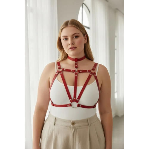 B�y�k Beden K�rm�z� Kad�n Kemer Halka Detayl� Deri Harness V�cut Aksesuar� - APFT747