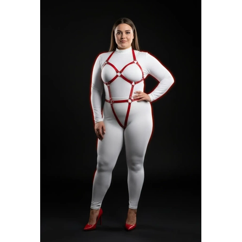 B�y�k Beden K�rm�z� Kad�n Harness Tak�m Full Body Deri Fantazi Aksesuar� - APFT759