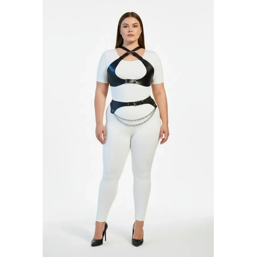 B�y�k Beden Siyah Kad�n Harness Tak�m Zincir Detayl� Deri G�r�n�ml� Aksesuar - APFT1164