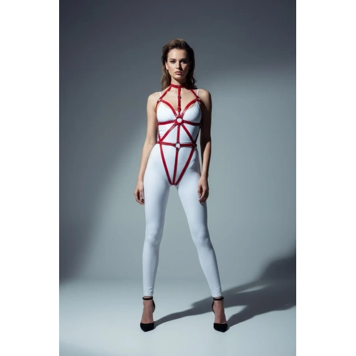K�rm�z� Body Harness Kad�n Deri Metal Halka Detayl� - APFT243