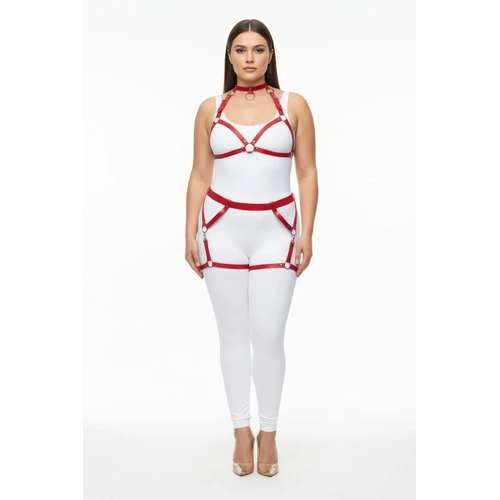 B�y�k Beden K�rm�z� Kad�n Deri Harness Tak�m Jartiyerli Halka Detayl� - APFT478