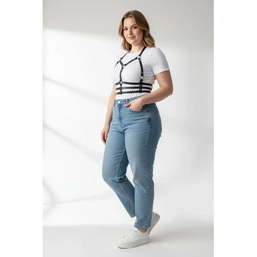 B�y�k Beden Siyah Kad�n Kemer Deri Harness Metal Detayl� - APFT760