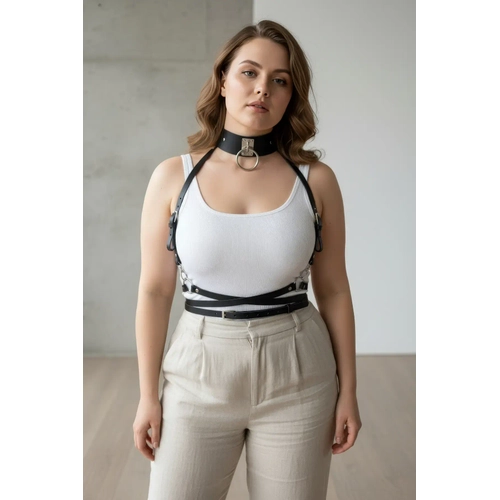 B�y�k Beden Siyah Kad�n Kemer Deri Harness V�cut Aksesuar� - APFT644