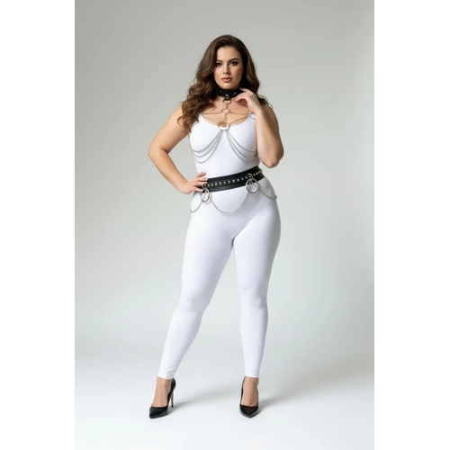 B�y�k Beden Siyah Kad�n Deri Harness Tak�m Zincir Detayl� V�cut Aksesuar� - APFT413