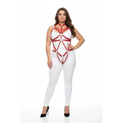 B�y�k Beden K�rm�z� Kad�n Harness Tak�m Halka Detayl� Deri Fantezi Aksesuar - APFT316