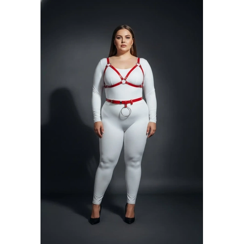 B�y�k Beden K�rm�z� Kad�n Deri Harness Tak�m Halka Detayl� S�tyen Kemer Kombin - APFT651