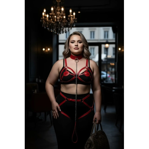 B�y�k Beden K�rm�z� Kad�n Jartiyer Harness Zincir Detayl� Deri Tam V�cut Aksesuar� - APFT311