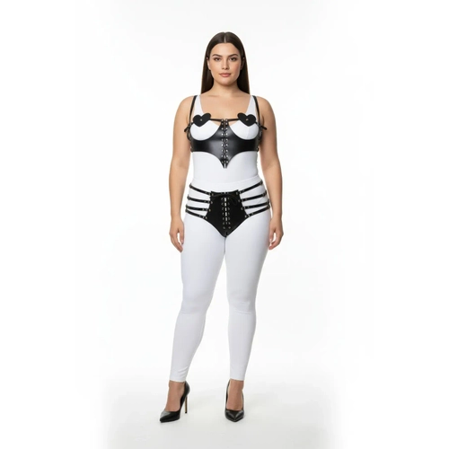 B�y�k Beden Siyah Kad�n Harness Tak�m Kalp Detayl� Ba�c�kl� Fantazi Deri Set - APFT1256