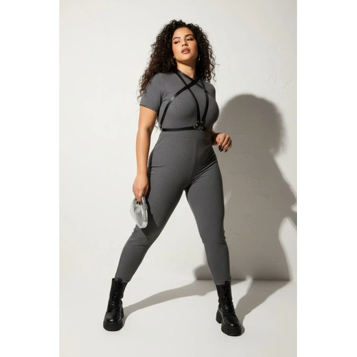 B�y�k Beden Siyah Kad�n Deri Harness Kemer, Elbise �zeri ��k V�cut Aksesuar� - APFT15