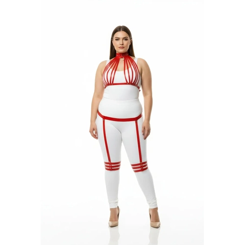 B�y�k Beden K�rm�z� Kad�n Deri Harness Tak�m Seksi Jartiyer Detayl� - APFT552