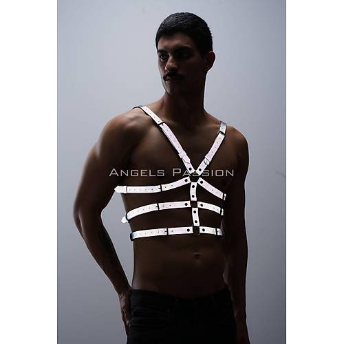 Karanlkta Parlayan - Reflektrl Erkek Gs Harness, T-Shirt zeri Harness - APFTM38