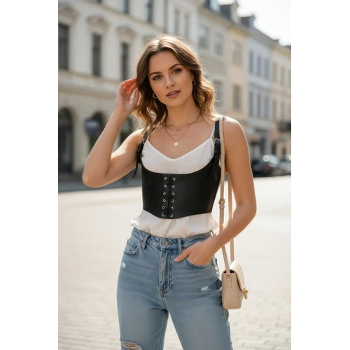 Siyah Kad�n Kemer Ba�c�kl� Korse Tipi Geni� Bel Aksesuar� - APFT1428