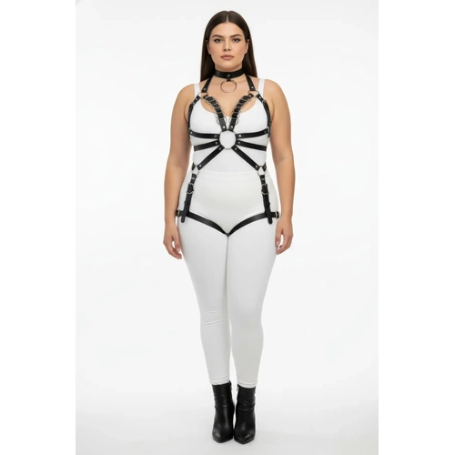 B�y�k Beden Siyah Kad�n Harness Tak�m Full Body Deri ��k Tasar�m - APFT781