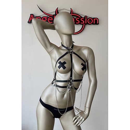 Siyah  amar Modelleri Fantazi Deri Harness