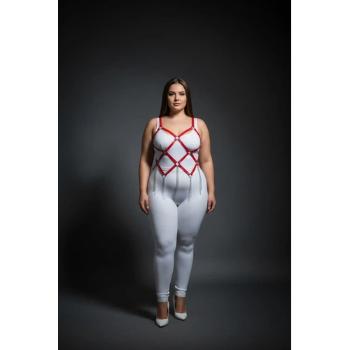 B�y�k Beden K�rm�z� Kad�n Deri Harness Tak�m Zincir Detayl� Fantazi Aksesuar - APFT950