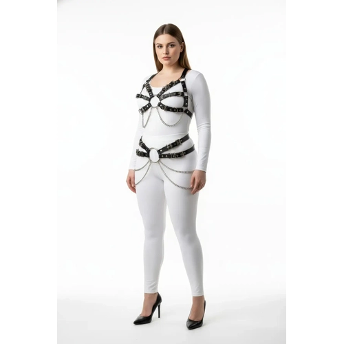 B�y�k Beden Siyah Kad�n Harness Tak�m Zincir ve Halka Detayl� Fantezi Aksesuar� - APFT1260