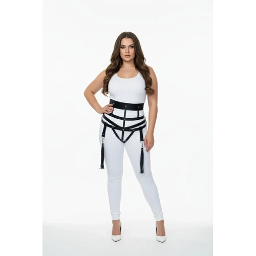 B�y�k Beden Siyah Kad�n Deri Harness Tak�m Jartiyerli P�sk�l Detayl� - APFT397