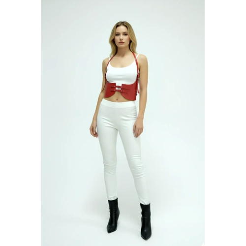 K�rm�z� Renk Kal�n Kad�n Kemeri, Elbise Kemeri, ��k Deri Kemer, Deri Kemer Harness - APFT605