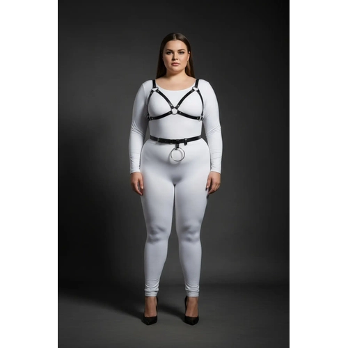 B�y�k Beden Siyah Kad�n Deri Harness Tak�m Halka Detayl� Fantezi V�cut Aksesuar� - APFT651