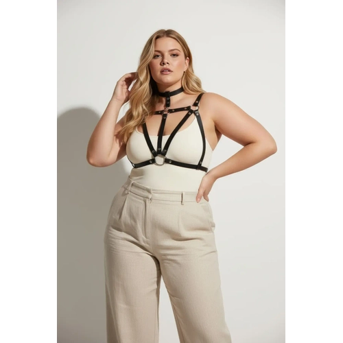 B�y�k Beden Siyah Kad�n Kemer Deri V�cut Aksesuar� Choker Detayl� - APFT747
