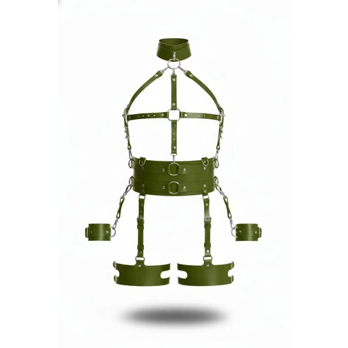 Haki Harness Tak�m Deri Zincir Detayl� Geni� Kemerli - APFT842