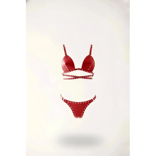 K�rm�z� Harness Tak�m Z�mbal� Suni Deri Bralet - APFT849