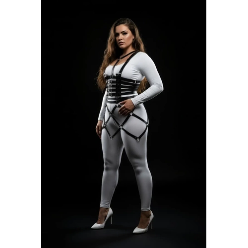 B�y�k Beden Siyah Etek Kafes Detayl� Deri Harness Aksesuar - APFT785