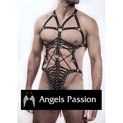 Siyah Seksi Lasitk Erkek Vcut Harness - APFTM68