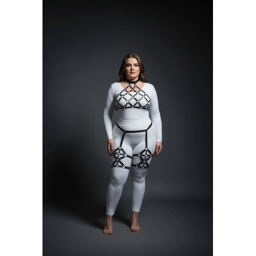 B�y�k Beden Siyah Kad�n Deri Full Body Harness Tak�m Halka Detayl� Jartiyerli - APFT460