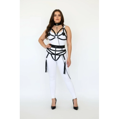 B�y�k Beden Siyah Kad�n Harness Tak�m Zincir Detayl� Deri V�cut Aksesuar� - APFT394