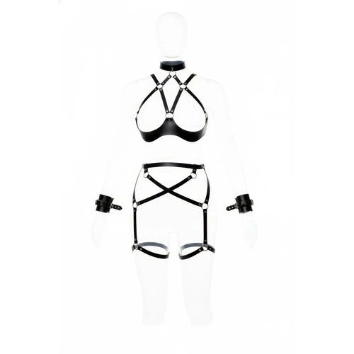 Siyah Harness Tak�m Deri Jartiyerli Boyunluk Detayl� - APFT1189