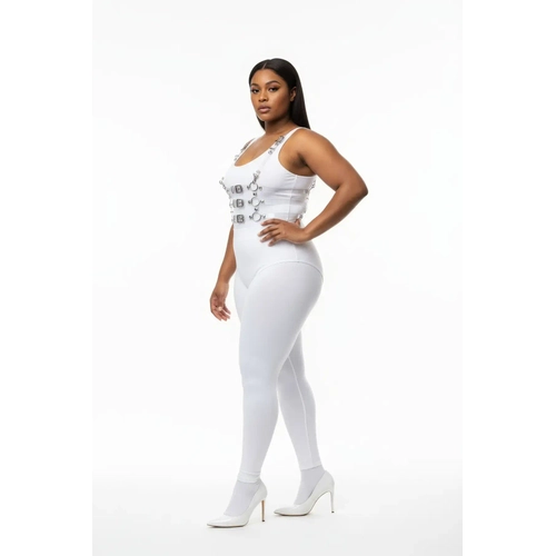B�y�k Beden Beyaz Kad�n Harness Tak�m Deri G�r�n�ml� Toka Detayl� - APFT1058