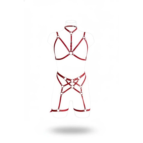 Bordo Jartiyer Harness Suni Deri O-Halka Detayl� V�cut Tak�m� - APFT507