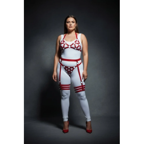 B�y�k Beden K�rm�z� Kad�n Deri Harness Tak�m Halka Detayl� Jartiyerli Fantezi Aksesuar - APFT530