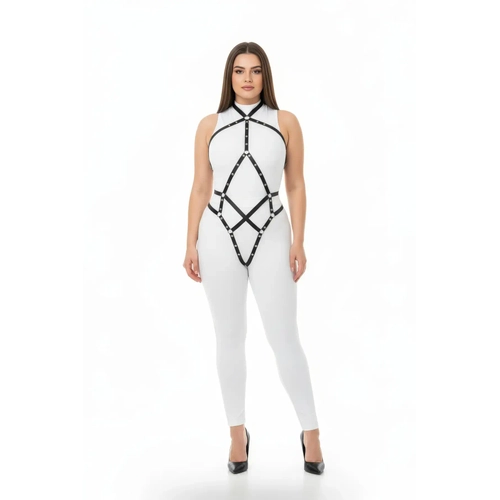 B�y�k Beden Siyah Kad�n Deri Harness Metal Detayl� V�cut Aksesuar� - APFT295