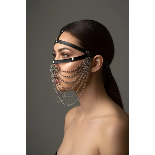 Siyah Maske Zincir Detayl� Deri Y�z Aksesuar� - APFT465