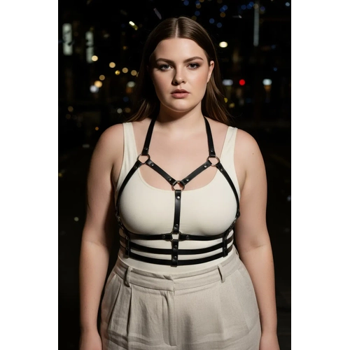 B�y�k Beden Siyah Kad�n Kemer Deri Harness Metal Detayl� - APFT760