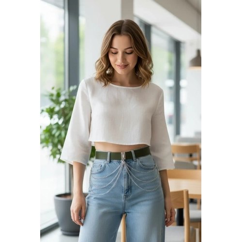 Haki Kad�n Kemer �ok Katmanl� Zincir Detayl� - APFT904