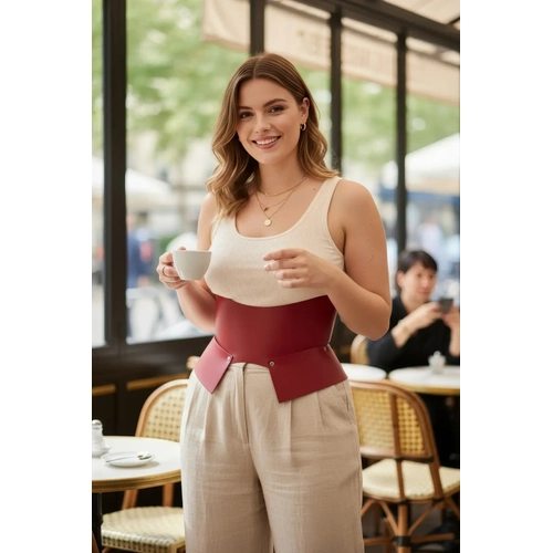 B�y�k Beden Bordo Kad�n Kemer Korse Model Bel �ekillendirici Deri - APFT611