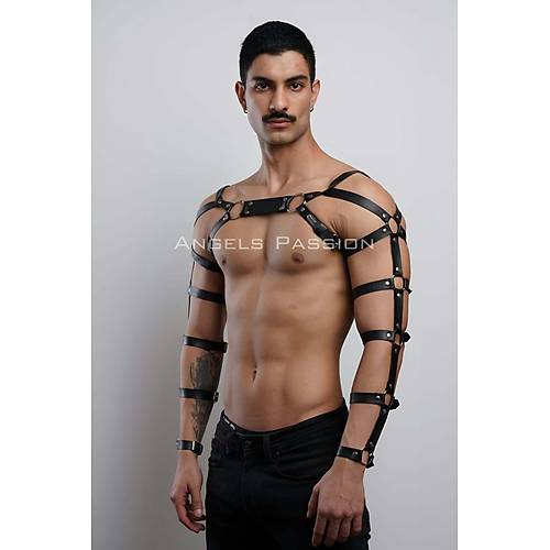 Erkek Deri Kol ve Gs Harness, Deri Fantazi Giyim - APFTM166
