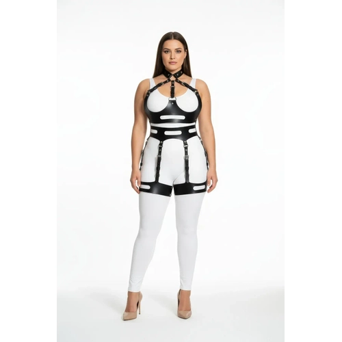 B�y�k Beden Siyah Kad�n Deri Harness Tak�m Halka Detayl� V�cut Aksesuar� - APFT1302