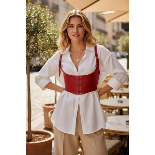 K�rm�z� Kad�n Kemer Ba�c�kl� Korse Stil Geni� Bel - APFT1428