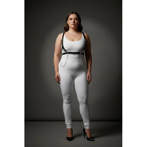 B�y�k Beden Siyah Kad�n Deri Harness Tak�m Zincir Detayl� ��k Aksesuar - APFT1176