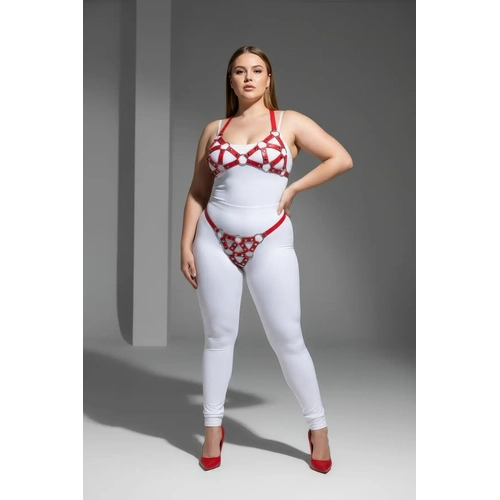 B�y�k Beden K�rm�z� Kad�n Deri Harness Tak�m Seksi Halka Detayl� - APFT422