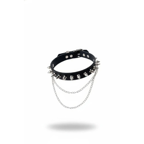 Siyah Choker Z�mbal� Zincirli Deri Gerdanl�k - APFT975