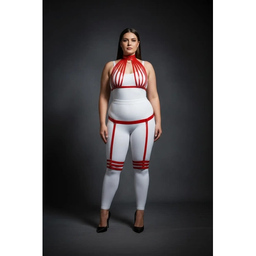 B�y�k Beden K�rm�z� Kad�n Deri Harness Tak�m Seksi Jartiyer Detayl� - APFT552