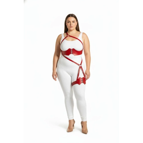 B�y�k Beden K�rm�z� Kad�n Deri Harness Tak�m Jartiyer Detayl� Fantazi Aksesuar - APFT1372